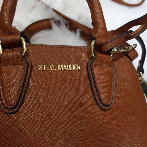 Steve Madden Brown Faux Leather Mini Satchel Bag With Crossbody Strap - Picture 4 of 15